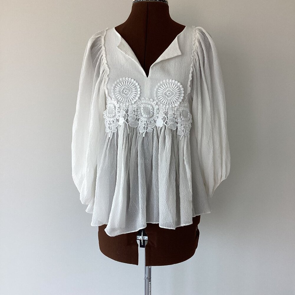 Silk Lace Trimmed Peasant Blouse